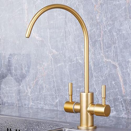 ZLLFHS Filtro Oro Spazzolato Depuratore D'acqua Doppia Uscita Singola Raffreddamento Rubinetto Della Cucina In Acciaio Inox Acqua Pot