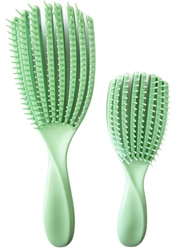 Senshuomy Detangling Hair Brush 2-Pack, Gentle Flex Bristles for Wet/Dry, Reduce Breakage & Knots, Ventilation Design for Blow Drying and Styling Hair, All Hair Types - Women, Men, Kids (Green)