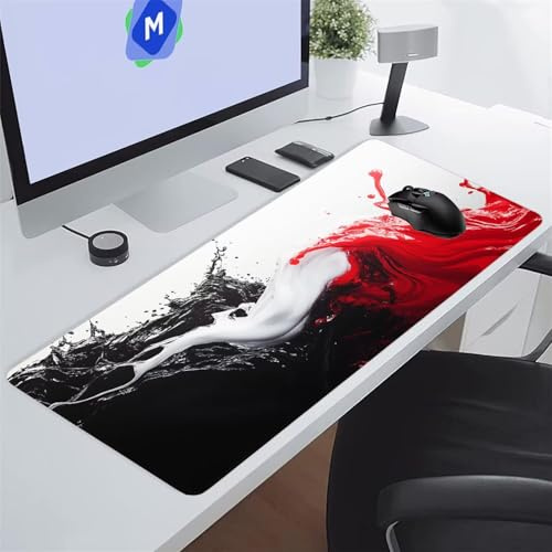 Tappetino Mouse XXL Gaming 1200x600x2 mm Nero Bianco Rosso Tappetino per Mouse Grande Cuscinetto per Tastiera Grande da Scrivania Gaming Mousepad Lavabile per Ufficio e casa