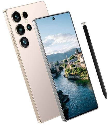 Maustron Smartphone Android R24 Ultra 8 GB + 256 GB, fotocamera 108 MP, batteria 7000 mAh, processore 10 core, impronta digitale sotto lo schermo e pennino (oro)