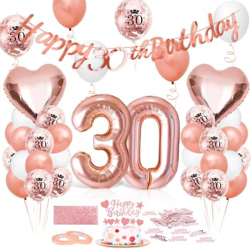 Luftballon 30. Geburtstag Roségold, Geburtstagsdeko 30 Jahr, Ballon 30. Geburtstag, Riesen Folienballon Zahl 30, Happy Birthday Folienballons 30er, Ballon 30er Deko zum Geburtstags Frauen