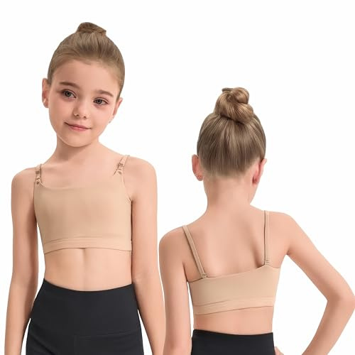 Adjustable Dance Bra Seamless Bra for Girls,7-16 Years Training Ballet | Gymnastics Yoga Training Bralette Bra with Clear Strap and Silicone Pads for Kid and Teen