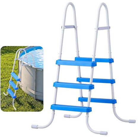 VEVOR Above Ground Pool Ladder, 3-Step Steel A-Frame Swimming Pool Stairs for 36 in High Wall, 300 lbs Capacity Entry/Exit Steps with Secure Non-Slip Sturdy Wide Step, Easy Setup, White & Blue