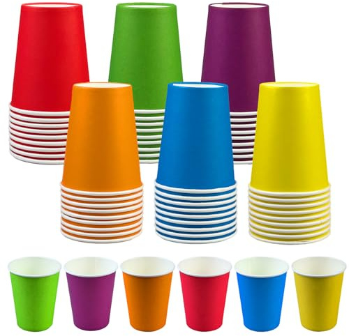 TAOBWN 60 Pcs Paper Cups, 9 Ounce Disposable Paper Cups, Multicolor Party Cups, Biodegradable, Coloured Drinking Cup for DIY, Birthday, Picnics, Weddings, Holiday Party