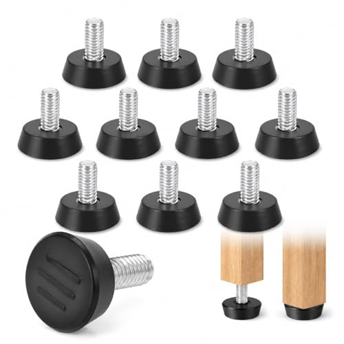 12 Pièces Pied De Nivellement Pour Mobilier M8 X 10 Mm, Pied De Table Réglable Pied De Nivellement, Pied De Table À Visser, Patins Stabilisateurs Noirs Pour Meubles Tables Chaises Et Équipements, Noir