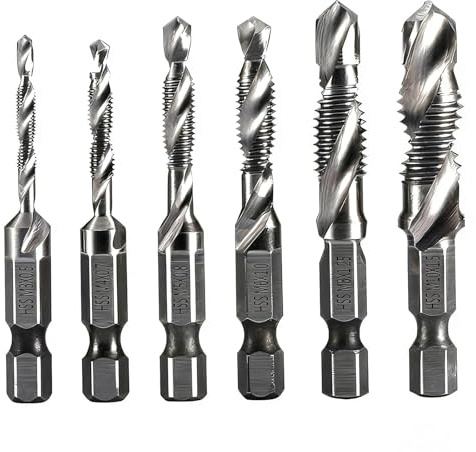 6Pcs HSS Combination Drill Tap Set, M3,M4,M5,M6,M8,M10 Metric Thread Drill Bits, 1/4 Inch Hex Shank Anti Rust Titanium Coated Drilling Tool for Metal Working