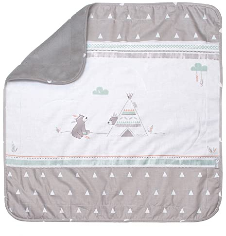 roba Babydecke Indibär - 80 x 80 cm - Decke zum Kuscheln, Krabbeln & Spielen mit Bären Motiv - Kinderdecke 2 seitig aus Baumwolle - Braun / Grau