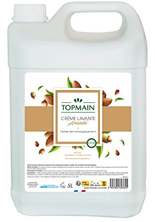 TOPMAIN - Crème lavante main - Formule nettoyante, Hydratante et adoucissante - Ingrédients d'origine naturelle - Parfum amande - 5L - Fabrication française