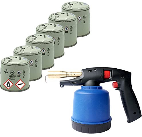 Lötlampe mit Piezozündung inkl. 6x Butan-Propan-Gas-Kartuschen 190g Lötbrenner Bunsenbrenner Gasbrenner