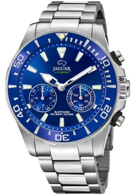 JAGUAR Connected Herren-Armbanduhr Modell J888/1, 45,7 mm, blaues Gehäuse mit Stahlband