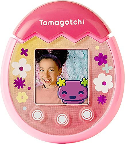 TAMAGOTCHI Bandai Pix-The Next Generation of Virtual Reality Pet with Camera, Games and Collectable Characters-Floral, Pink