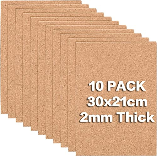 BENECREAT 10 Stück A4 Korkplatten 30x21cm Rechteck Untersetzer Kork Sheets Für Die Wanddekoration Party, 2mm Dick(Ohne Selbstklebender Rückseite)