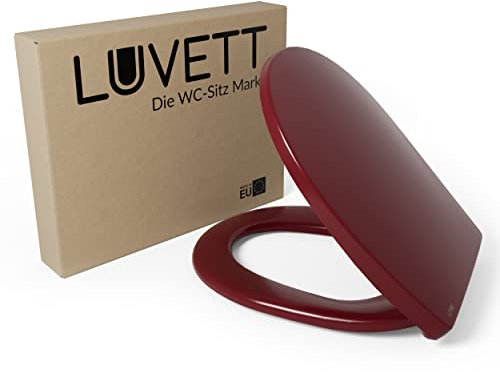 LUVETT® WC-Sitz mit Absenkautomatik C100 oval universell, Toilettendeckel mit 3 Edelstahl Montagelösungen, Klodeckel abnehmbar, Farbe:Bordeaux Rot