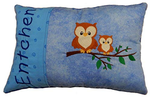 Momelie Blaues Schmusekissen * Kuschelkissen * Eulen * mit Namen Bestickt * in der Größe 25 * 40 cm * SK-bl_0164