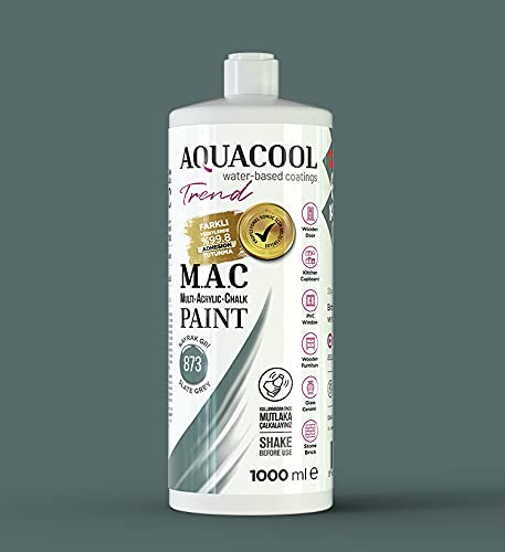 Happy Woody AquaCool 873 - Pintura acrílica multisuperficie, tiza, mate, de secado rápido, para uso interior y exterior en muebles, madera, plástico, vidrio, cerámica, piedra (1000 ml, gris pizarra