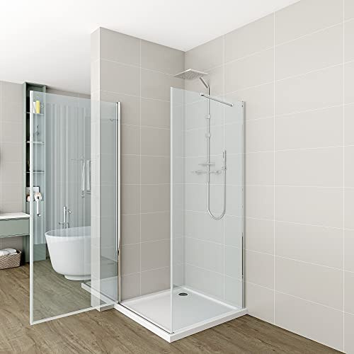 Duschtür 90 x 80,Pendeltür Schwingtür Rahmenlos mit Seitenwand 80 oder 90 Duschabtrennung 6mm ESG klares Sicherheitsglas NANO Glas Höhe 195cm