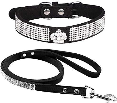 haoyueer Hundehalsband mit Strasssteinen, süß, schillernd, funkelnd, weiches Wildleder, Hunde- und Katzenhalsband mit Strasssteinen, Kristall-Diamant, Haustier, Hundehalsband für Welpen (S, Schwarz-4)