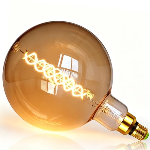 TIANFAN Großer Globus Vintage Led Birne φ200mm G200 Riesige Edison Birne 6W Dimmbare LED Spezial Dekorative Glühbirne 220-240V E27 (Gold)