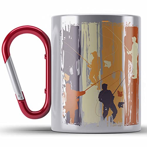 Trendation - Angler Edelstahl Tasse Karabiner Geschenk Männer Grafik Lustig für Fischer Geschenkidee Angeln Becher (Rot)