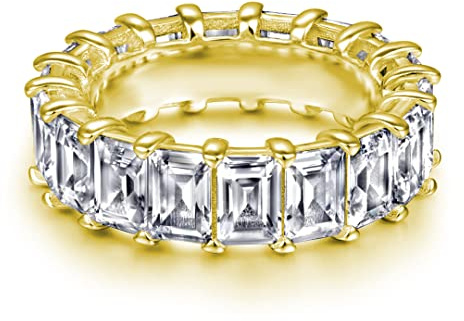 18K Funkelnder Baguette Ring aus 925 Sterling Silber für Frauen Stapelringe - Damen Ringe Eternity Ewigkeit Schmuck in Juwelierqualität mit verzierten Kristallen