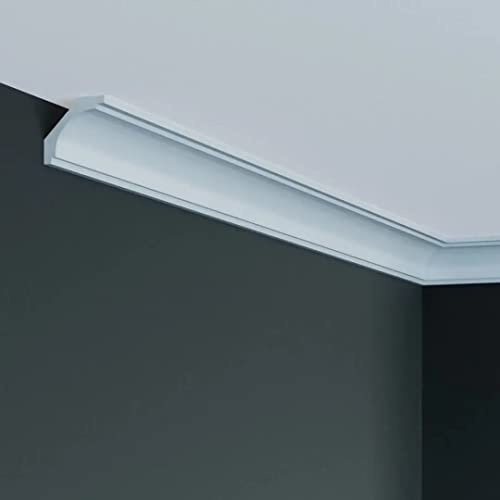 PROVISTON | Corniche de plafond | 60 x 60 x 2000 mm | Polyuréthane | Blanc | De haute qualité | Corniche de plâtre | Moderne | Robuste | Durable | Résistant aux chocs | 30 mètres