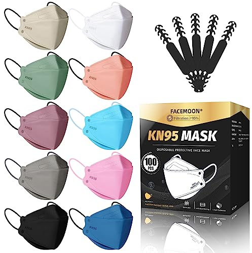 KN95 Face Mask Disposable Adults - 100 Pack Adjustable 5 Layer Protection KN95 Face Mask Breathable Comfortable Respirator KN95 Mask Individually Wrapped Women Men