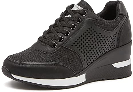 GYCS Baskets Compensées À Talons Hauts pour Femmes Talon 8cm Chaussure de Sport Gym Fitness Jogging Voyage Respirantes Mode Plateforme Sneakers,Black a,39EU