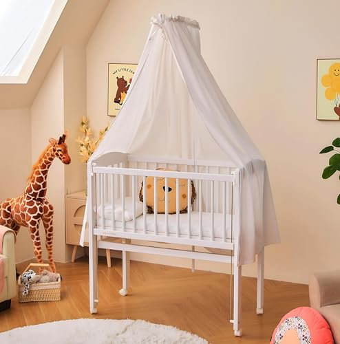 ALAVYA HOME® Betthimmel mit Himmelstange I Babybetthimmel Baldachin Kinderzimmer Himmel Moskitonetz für Babybett Stubenwagen Babywiege Kinderbett I 100% Bio-Baumwolle I GOTS-Zertifiziert I 150 x 240
