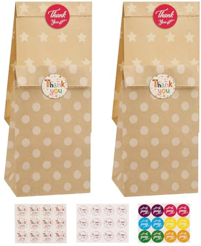 Mkitnvy 20 Piezas Bolsas de Regalo Cumpleaños Infantil para Niños con 36 Pegatinas, Bolsas Dulces para Chuches, Fiestas, Bodas, Aniversarios, con Pegatinas (B)