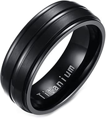KnSam Eheringe Titan 8MM, Rille Freundschaft Ringe Sein und Ihr für Männer, Schwarz, Gr.60 (19.1)