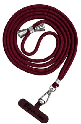 Bigcousin Universale Handykette,Handyband passend für Standard Handyhülle,Kette zum Umhängen mit Pad Handy Lanyard,verstellbar und abnehmbar,Weinrot