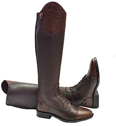 Rhinegold De-Luxe Long Leather Laced front rear Zip Riding Boots