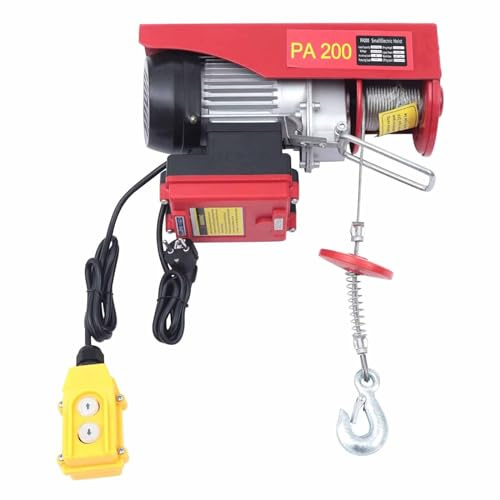 PixCy Elektrische Seilwinde Elektrischer Seilzug Hubhöhe Flaschenzüge Seilwinde Elektrisch Motorwinde Mit Kabelfernbedienung Elektrischer Kettenzug Zum Tragen Von Schweren Lasten,100KG*12M-220V