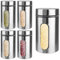 JEUIHAU 5 Pack Kitchen Canister Set, Stainless Steel Tea Storage Containers with Airtight Lids and Glass Viewing Window, Silver Food Storage Container for Tea, Coffee, Sugar, Grains, Beans