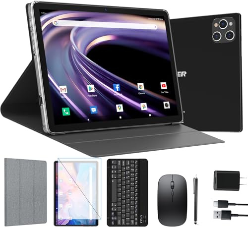 ANTEMPER Tablet, 10 Inch Android Tablet with 128GB ROM, 16GB RAM(Up to 2 TB), Octa-Core Processor, 5G WiFi Tableta, with Keyboard Mouse Case, 13MP+8MP Camera, IPS Touchscreen 8H Battery, Black