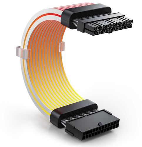 AsiaHorse 24Pin ATX Adressierbare RGB Kabel, ARGB 24PIN Mainboard Sleeved Cable, 5V 3PIN PSU Kabelverlängerung für Motherboard, 18AWG Power Cable Extension mit Beleuchtung, (Silikon Design)