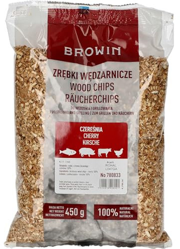 BROWIN Trucioli per affumicatura, ciliegia, 450 g, 780833, legno affumicato, 1 – 3 mm, per carne e pesce, trucioli per affumicare, barbecue a gas e barbecue