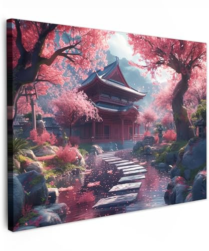 MuchoWow© Cuadros para Salon 40x30 cm Foto con Lienzo Canvas Laminas Cuadro Dormitorio Decoracion Hogar Pared Quadro Jardín japonés - Cerezos en flor - Sakura - Japón