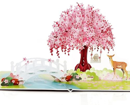 Central 23 Pop Up Karte Geburtstag Blumen – Kirschblüten Und Hirsch – Hübsche 3D Karte Geschenk Zum Frühling Jahrestag Muttertag Gute Besserung Für Frauen Sie – Mit Aufklebern