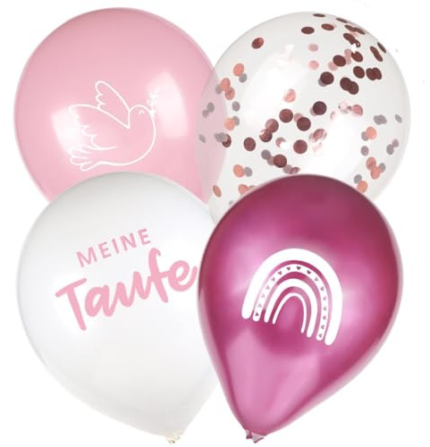 COLOFALLA 24 Stücke Taufe Luftballon Rosa Taufe Deko Mädchen Pink Taube Regenbogen Muster Latax Ballon mit 2 Bänder Baby Shower Deko (Pink)