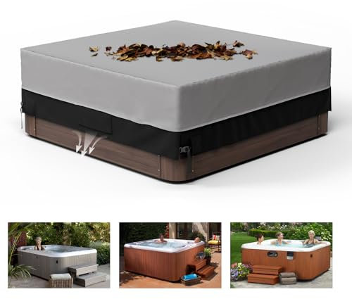 Pacok Square Hot Tub Cover, Waterproof 600D Oxford Fabric SPA Hot Tub Covers with Drawstring, Outdoor SPA Bath Pool Dust Cover with Air Vent，Black+Grey(200x200x85CM)