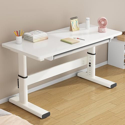 TRAGLO Stehpult, höhenverstellbar, 65–90 cm, Computertisch, Heimbüro, Laptop-Schreibtisch, Massivholz, Arbeitszimmer, Schreibtisch für Heimarbeit, Weiß(Color:with Drawer,Size:80CM)