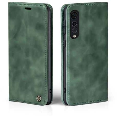 LBH Handyhülle für LG Velvet 5G in Grün mit Karten- und Geldfach Smartphone Hülle mit Standfunktion Flip Case Schutzhülle Magnetverschluss Vintage