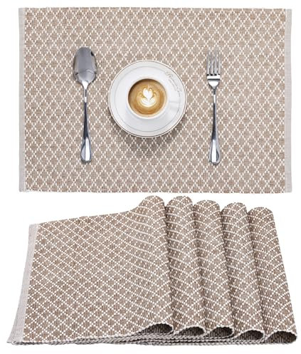 JEMIDI 6er Set Tischset gerippt Rautenmuster - 6 Tischsets aus Baumwolle - 6X Boho Platzdeckchen Platzset aus Stoff - Tisch Sets Platzsets Placemats - Beige