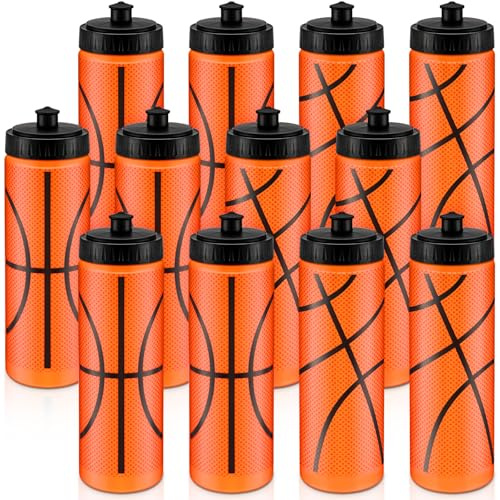 Skybooly Water Bottle Bulk 20 oz Sports Ball Cup Accessories Reusable Squeeze Water Bottle for Sports, Party Favor, Team Gifts, Gym, Bike Cage (24pcs, Basketball)
