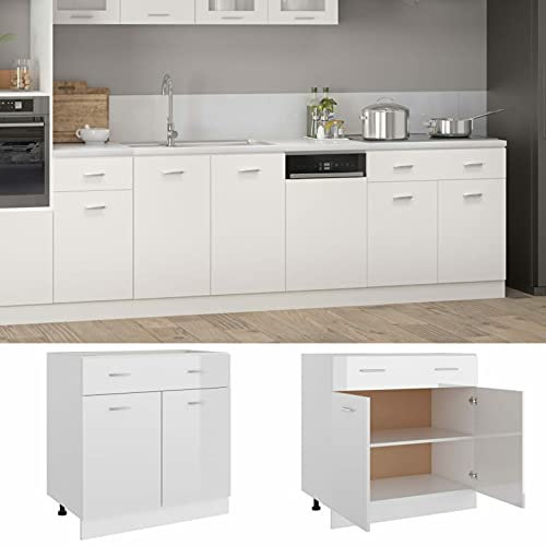 Küchenschrank, Küchenschrank, freistehend, Schubladenunterschrank mit Schublade und Tür, Hochglanz-Weiß, 80 x 46 x 81,5 cm, Holzwerkstoff 162