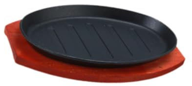 Fenteer Assiette à steak en fonte Plat de service pour fajitas Assiette de cuisson Poêle à fajitas Plaque à steak pour fête Cuisine, 28cmx17cm