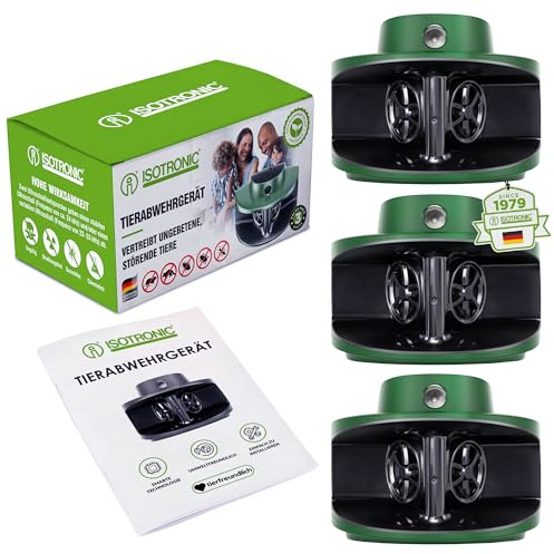 ISOTRONIC Ultraschall Mäuseabwehr zum Mäuse, Ratten, Kakerlaken & Waschbären vertreiben – Schädlingsvertreiber für Haus, Keller & Garten – Mäuseschreck ohne Gift – 40m² Wirkungsbereich (3 Stück)