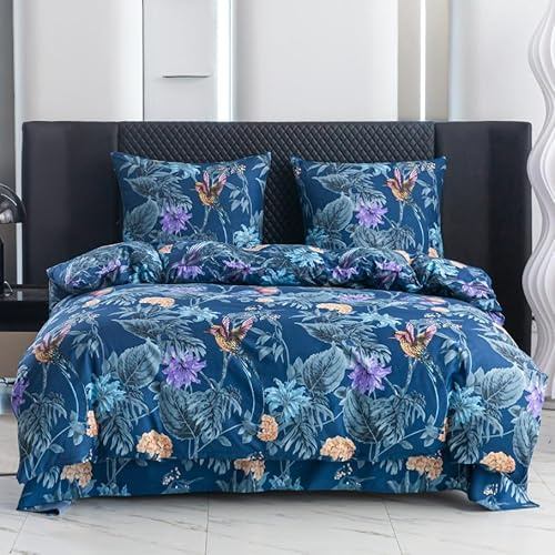 Cotton Market Ropa de Cama de 135 x 200 cm - Ropa de Cama de Microfibra de algodón - Otoño Juegos de Ropa de Cama de 2 Piezas con Cremallera - Funda nórdica Floral con 1 Funda de Almohada de 70 x 80