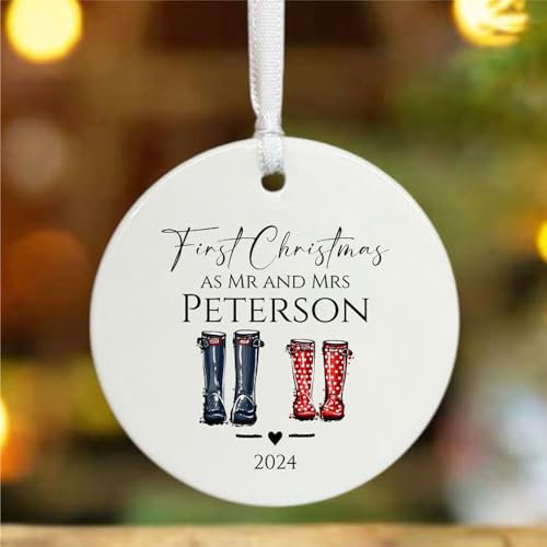 Luck and Luck Personalisierte Weihnachtskugel Unser erstes Weihnachten, Mr Mrs Baumschmuck, Paare Verheiratet 1. Hochzeitsgeschenk